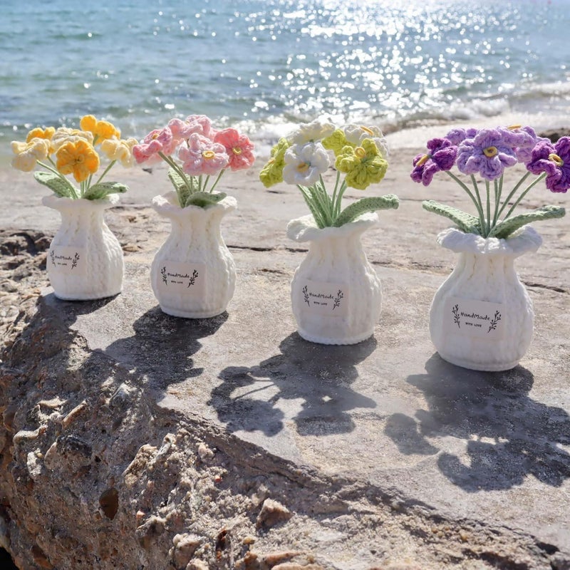 YOOJEE Crochet Flower Pot Forget-me-not Pink Handmade Valentines Day Gifts for Women Wife Coworker Lover Friends Sister Couples Graduation Birthday Wedding Anniversary Home Decoration Cute Desk Decor - Image 3